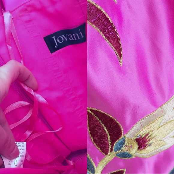 Jovani Dress XS Embroidered Print Strapless Short Formal Satin Pink Cocktail - Picture 7 of 8